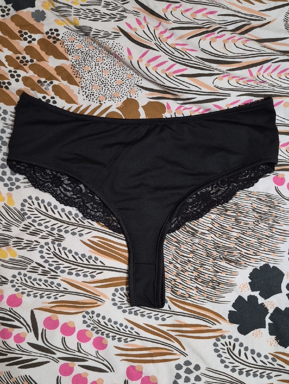 Black Lace-Trim High Cut Black Thong- Women Intimates & Sleepwear